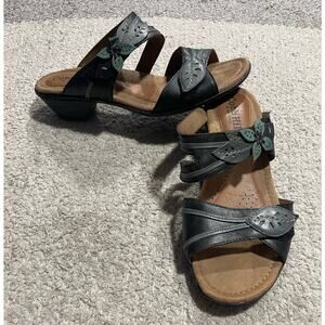 Cobb Hill Flower Leaf Vivian Adjustable Sandals Womens 10 M Gray Blue CBL10BKM